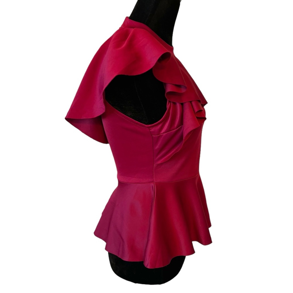 Side Ruffle Stretch Peplum Top Blue Burgundy - Picture 7 of 14